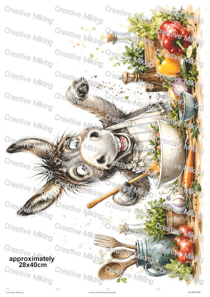 Donkey Cooking Funny Decoupage Rice Paper | RP7486