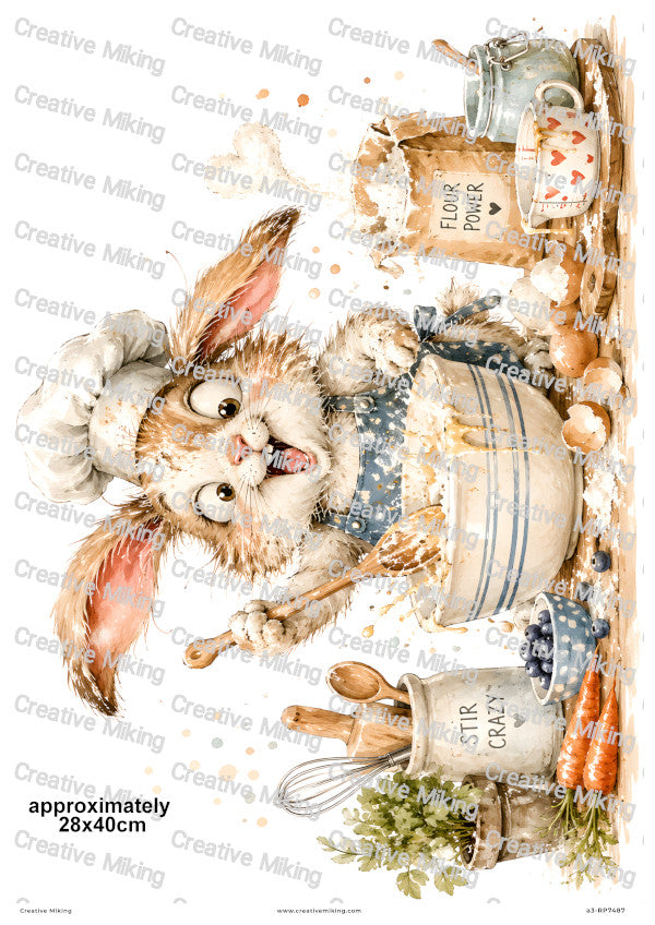 Rabbit Baking Funny Decoupage Rice Paper | RP7487