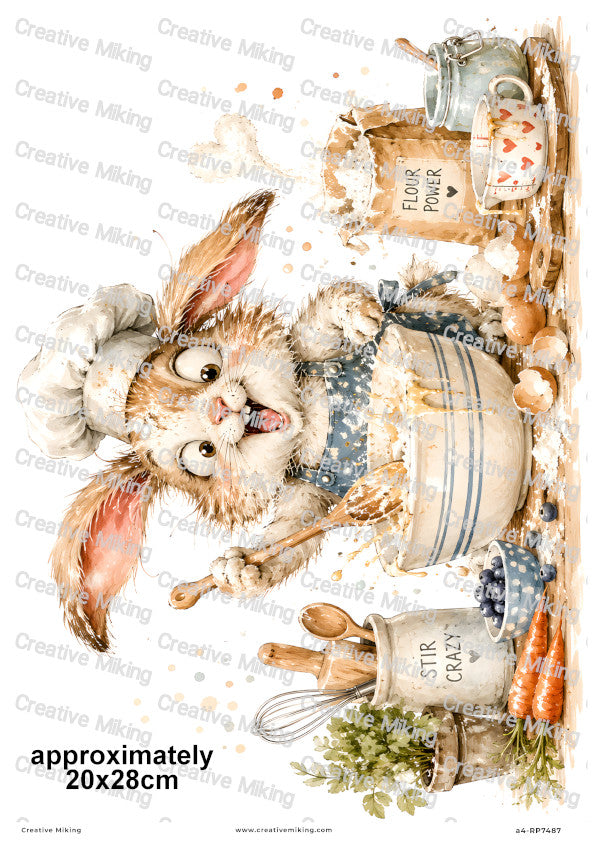 Rabbit Baking Funny Decoupage Rice Paper | RP7487