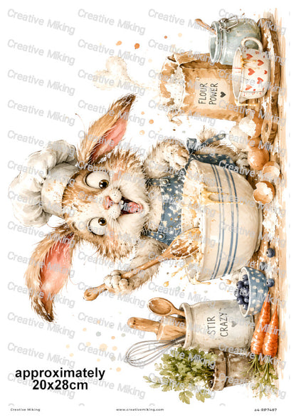 Rabbit Baking Funny Decoupage Rice Paper | RP7487