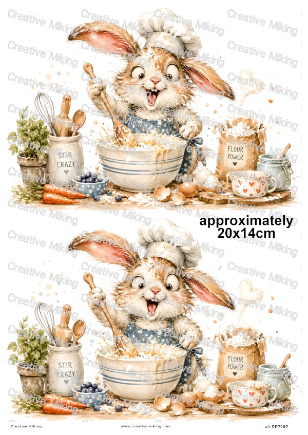 Rabbit Baking Funny Decoupage Rice Paper | RP7487