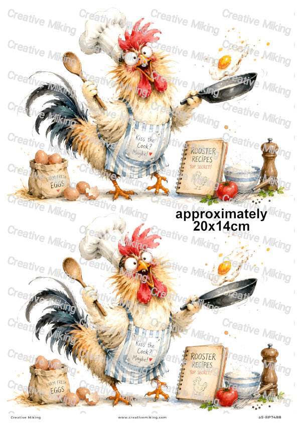 Rooster Cooking Funny Decoupage Rice Paper | RP7488