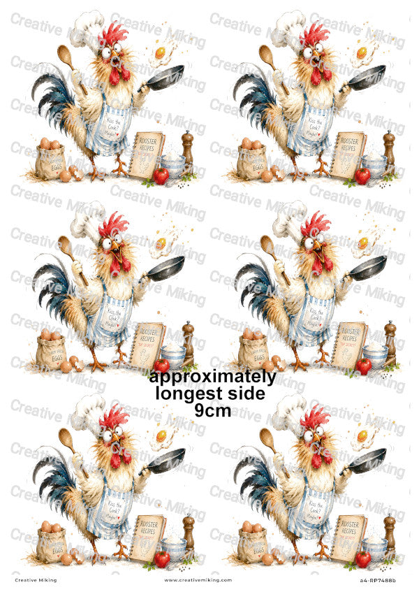 Rooster Cooking Funny Decoupage Rice Paper | RP7488b