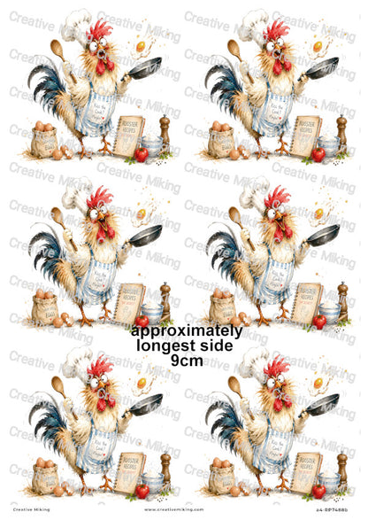 Rooster Cooking Funny Decoupage Rice Paper | RP7488b