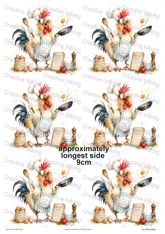 Rooster Cooking Funny Decoupage Rice Paper | RP7488b