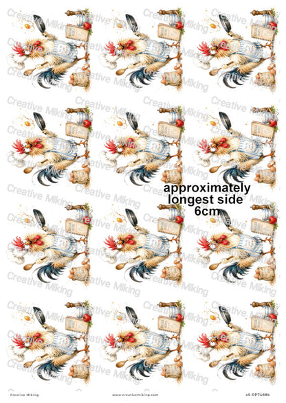 Rooster Cooking Funny Decoupage Rice Paper | RP7488b