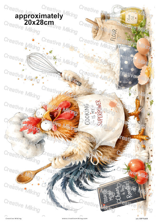 Rooster Baking Funny Decoupage Rice Paper | RP7489
