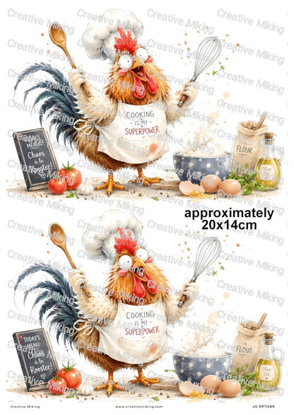 Rooster Baking Funny Decoupage Rice Paper | RP7489