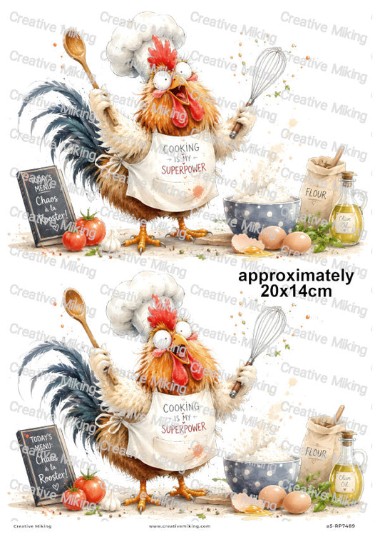 Rooster Baking Funny Decoupage Rice Paper | RP7489