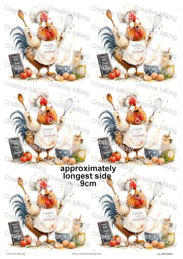 Rooster Baking Funny Decoupage Rice Paper | RP7489b