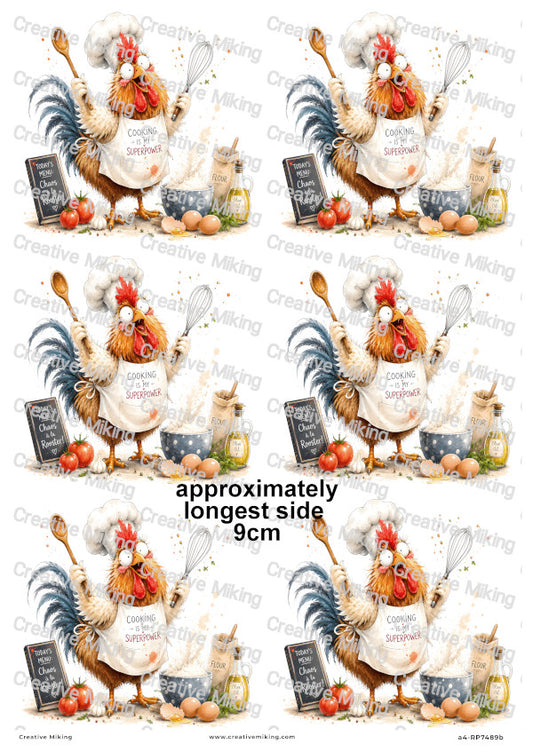Rooster Baking Funny Decoupage Rice Paper | RP7489b