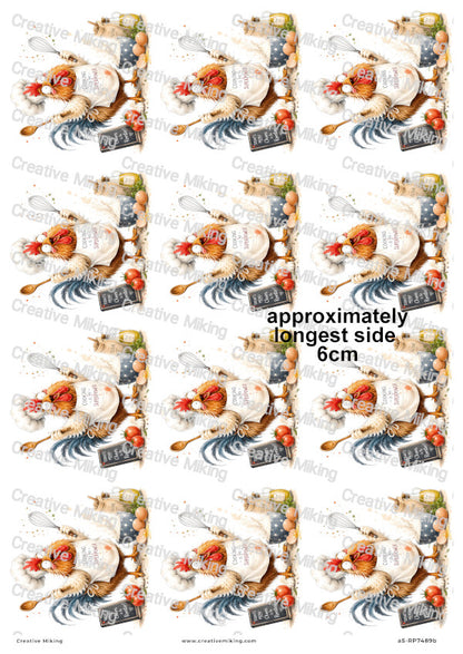 Rooster Baking Funny Decoupage Rice Paper | RP7489b