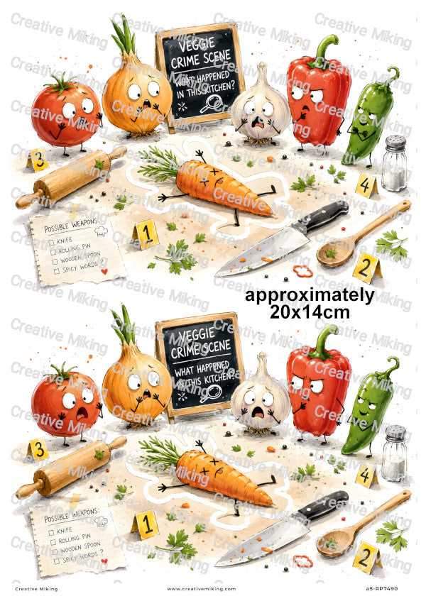 Vegetable Crime Scene Funny Decoupage Rice Paper | RP7490