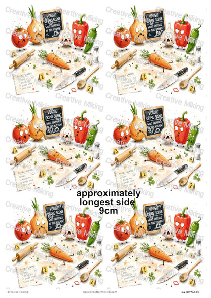 Vegetable Crime Scene Funny Decoupage Rice Paper | RP7490b