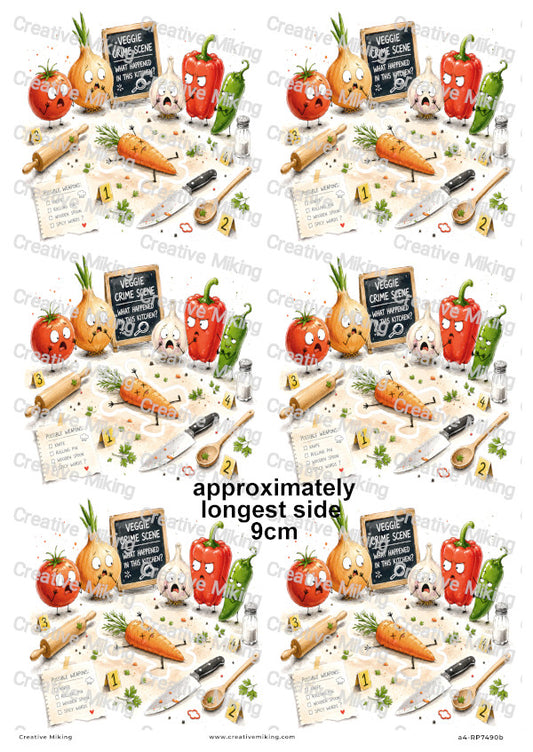 Vegetable Crime Scene Funny Decoupage Rice Paper | RP7490b