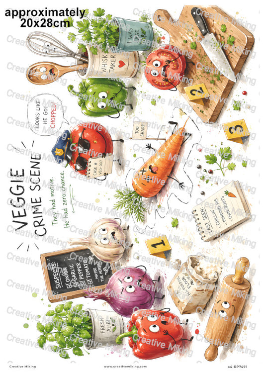 Vegetable Crime Scene Funny Decoupage Rice Paper | RP7491