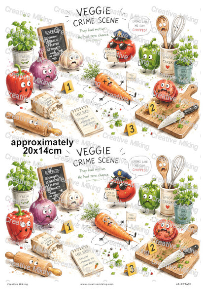 Vegetable Crime Scene Funny Decoupage Rice Paper | RP7491