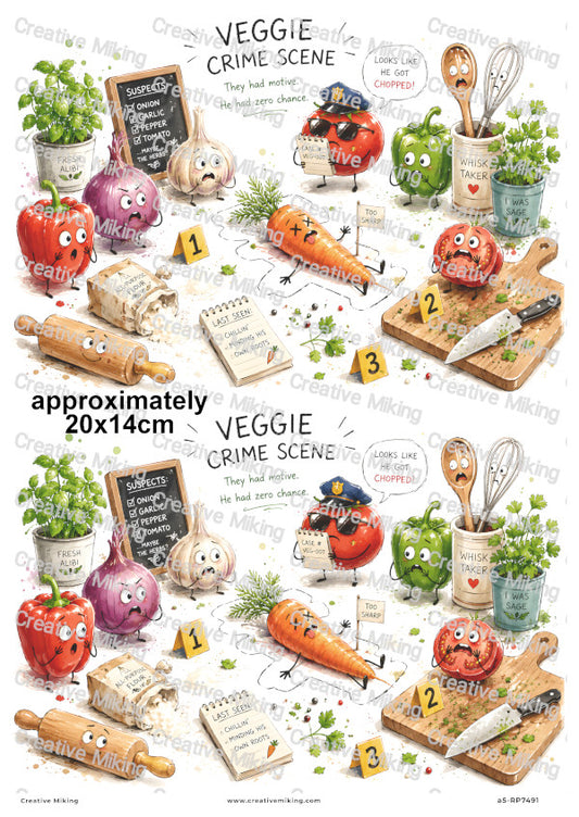 Vegetable Crime Scene Funny Decoupage Rice Paper | RP7491