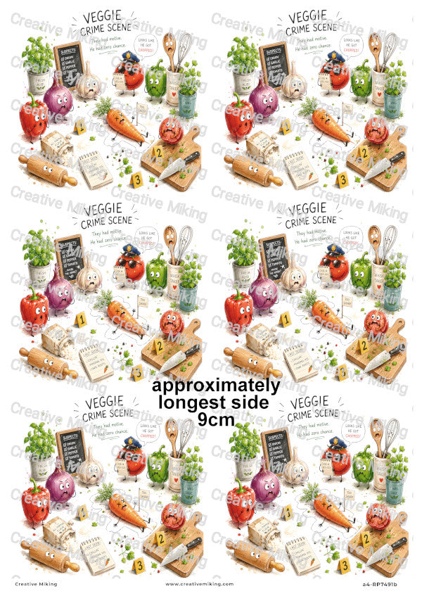 Vegetable Crime Scene Funny Decoupage Rice Paper | RP7491b
