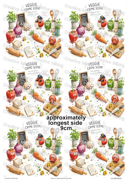 Vegetable Crime Scene Funny Decoupage Rice Paper | RP7491b