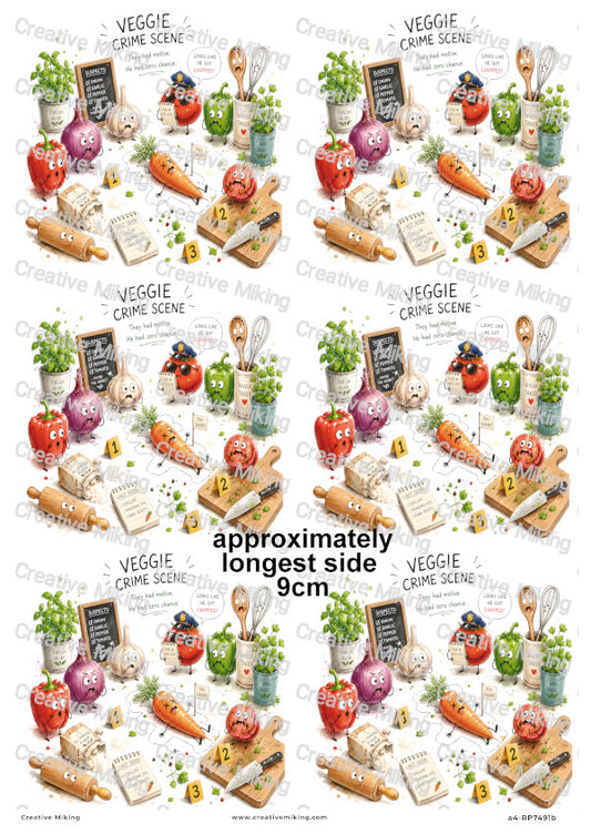 Vegetable Crime Scene Funny Decoupage Rice Paper | RP7491b