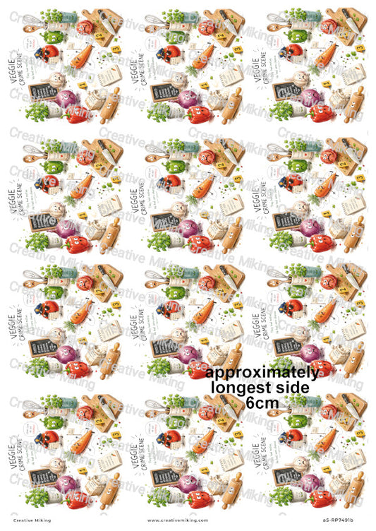 Vegetable Crime Scene Funny Decoupage Rice Paper | RP7491b