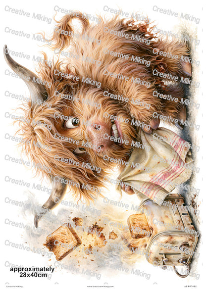 Highland Cow Making Toast Funny Decoupage Rice Paper | RP7492