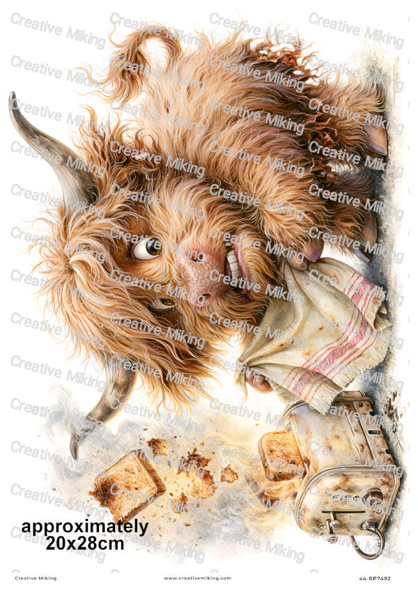Highland Cow Making Toast Funny Decoupage Rice Paper | RP7492