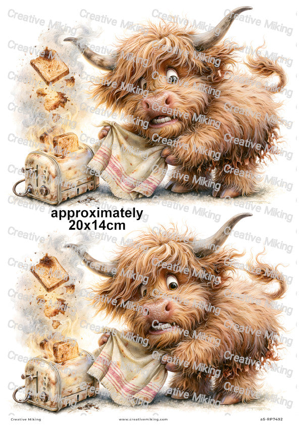 Highland Cow Making Toast Funny Decoupage Rice Paper | RP7492