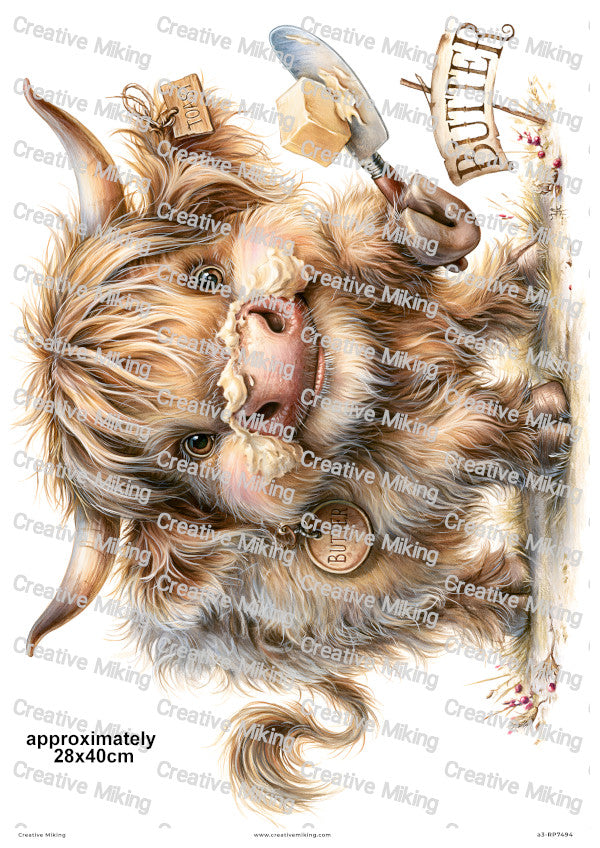 Highland Cow With Butter Funny Decoupage Rice Paper | RP7494