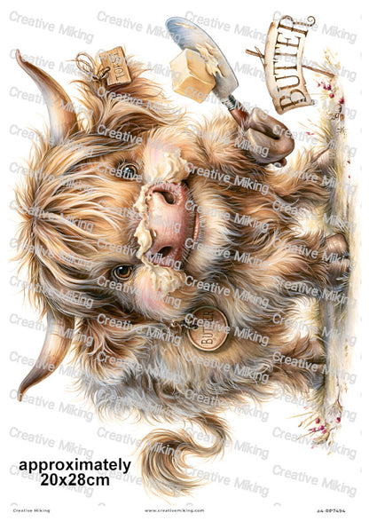 Highland Cow With Butter Funny Decoupage Rice Paper | RP7494