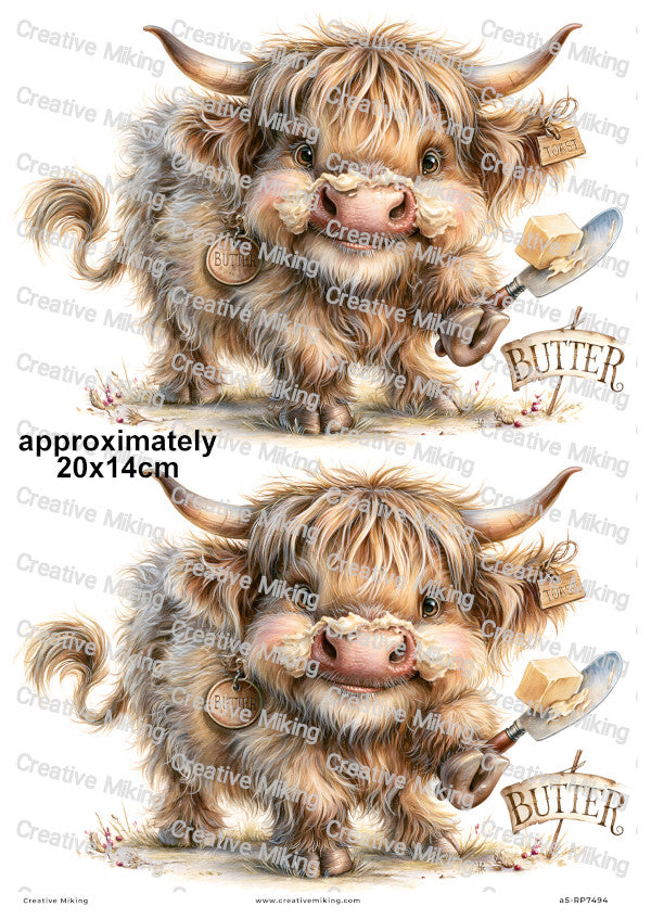 Highland Cow With Butter Funny Decoupage Rice Paper | RP7494