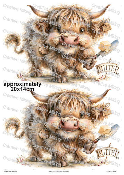 Highland Cow With Butter Funny Decoupage Rice Paper | RP7494