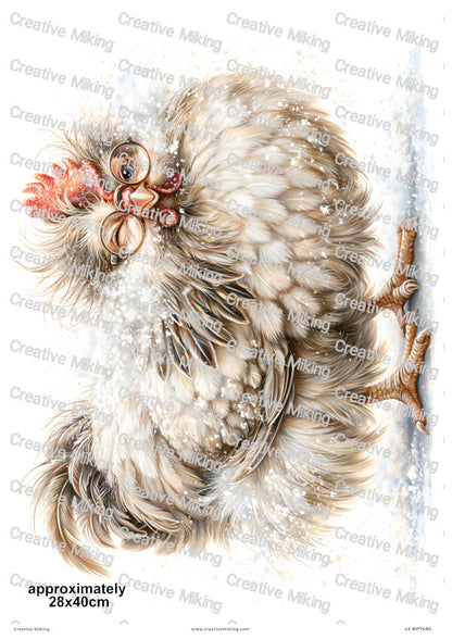 Fluffy Chicken Covered In Flour Funny Decoupage Rice Paper | RP7495