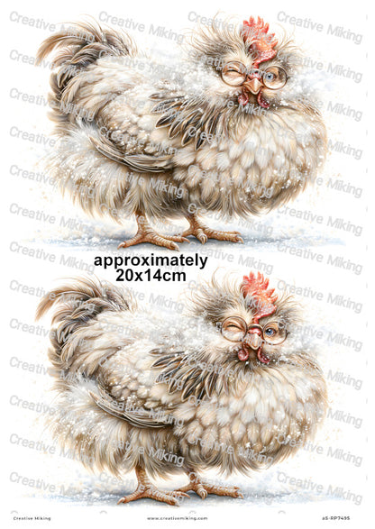 Fluffy Chicken Covered In Flour Funny Decoupage Rice Paper | RP7495