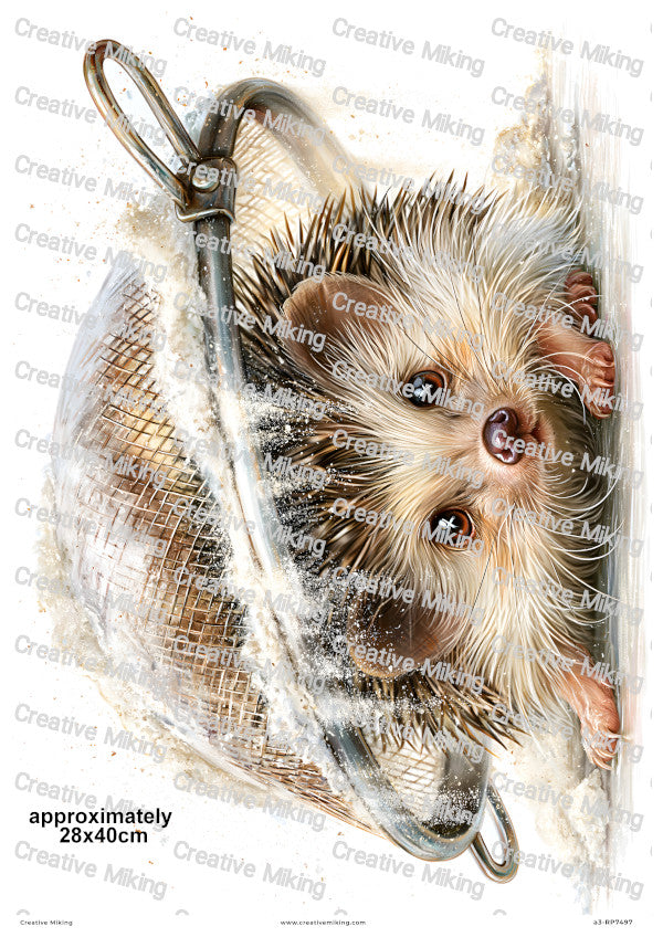 Hedgehog In Flour Sieve Funny Decoupage Rice Paper | RP7497