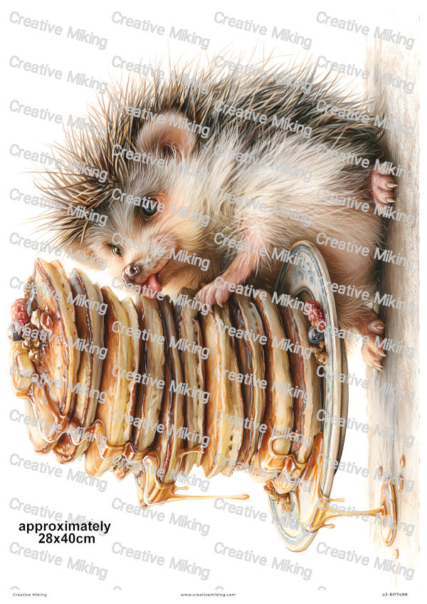 Hedgehog With Pancake Stack Funny Decoupage Rice Paper | RP7498