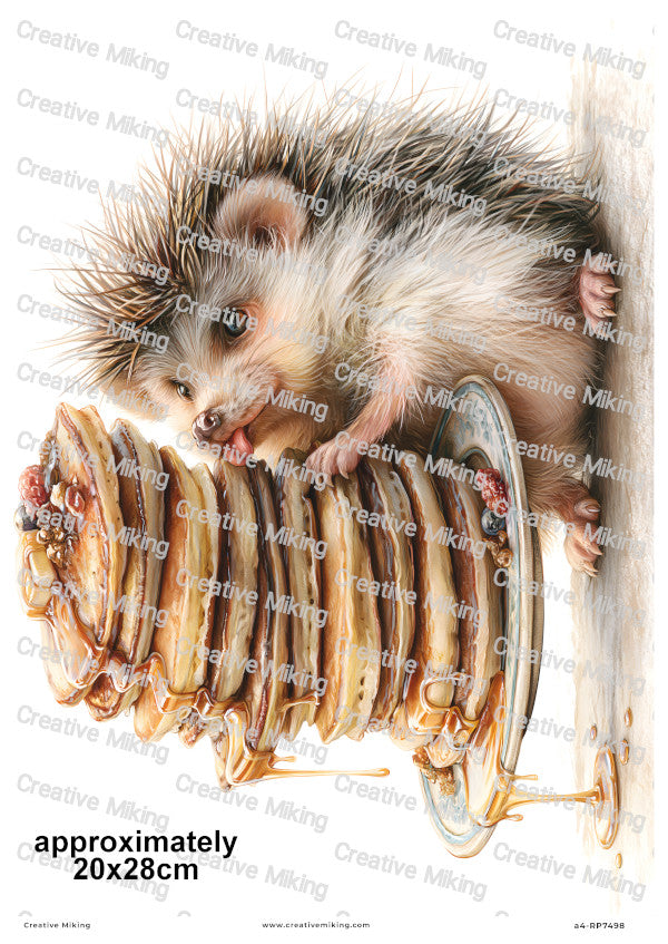 Hedgehog With Pancake Stack Funny Decoupage Rice Paper | RP7498