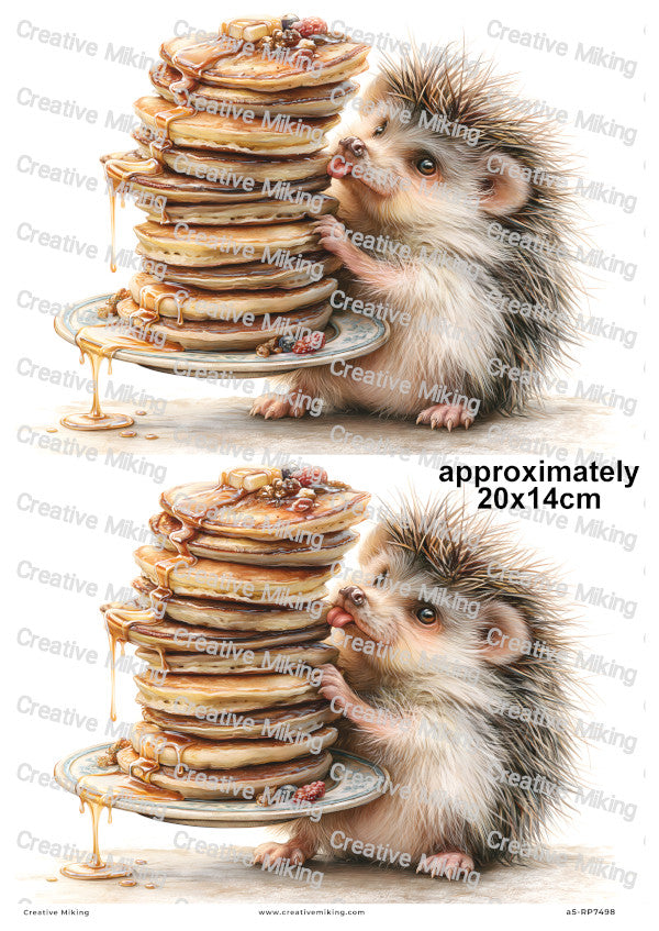 Hedgehog With Pancake Stack Funny Decoupage Rice Paper | RP7498