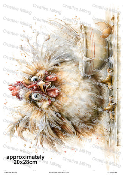 Chicken Baking Disaster Funny Decoupage Rice Paper | RP7499