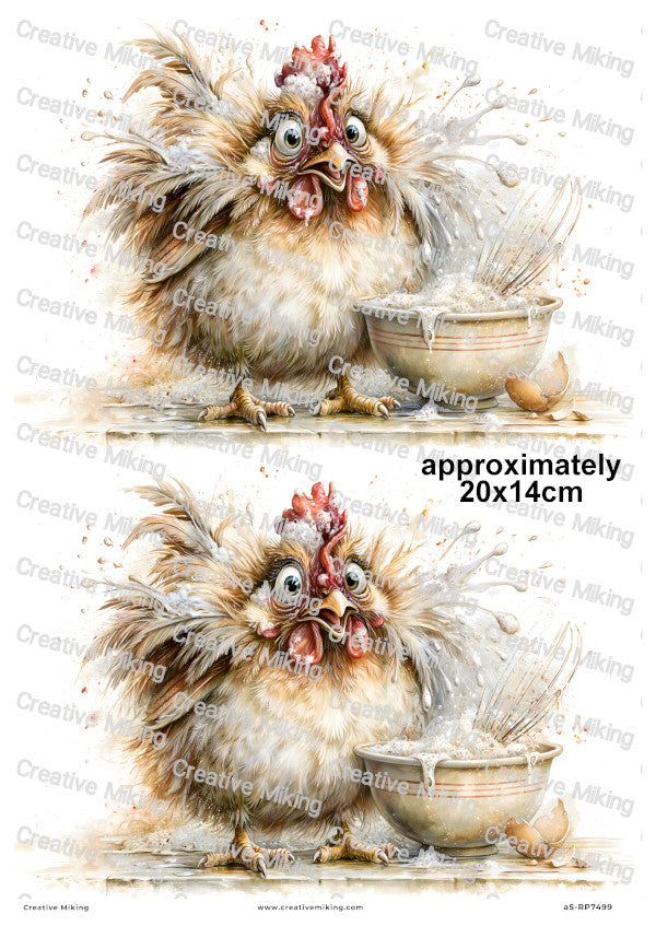 Chicken Baking Disaster Funny Decoupage Rice Paper | RP7499