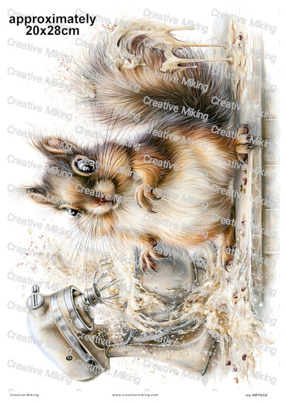 Squirrel Baking Disaster Funny Decoupage Rice Paper | RP7502