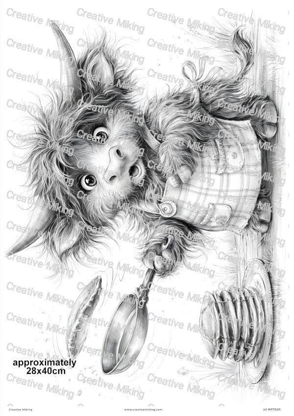 Highland Cow Making Pancakes Decoupage Rice Paper | RP7503