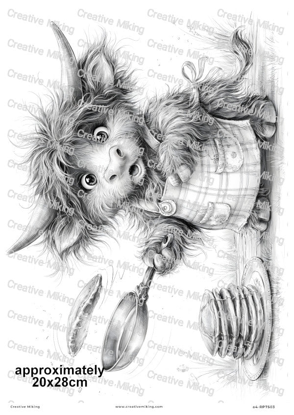 Highland Cow Making Pancakes Decoupage Rice Paper | RP7503