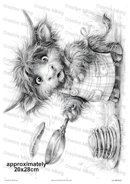 Highland Cow Making Pancakes Decoupage Rice Paper | RP7503