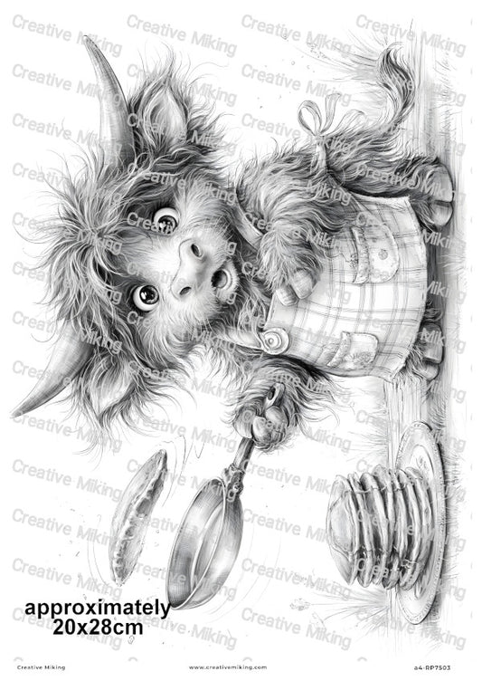 Highland Cow Making Pancakes Decoupage Rice Paper | RP7503