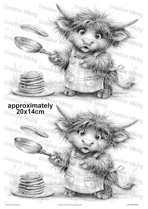 Highland Cow Making Pancakes Decoupage Rice Paper | RP7503