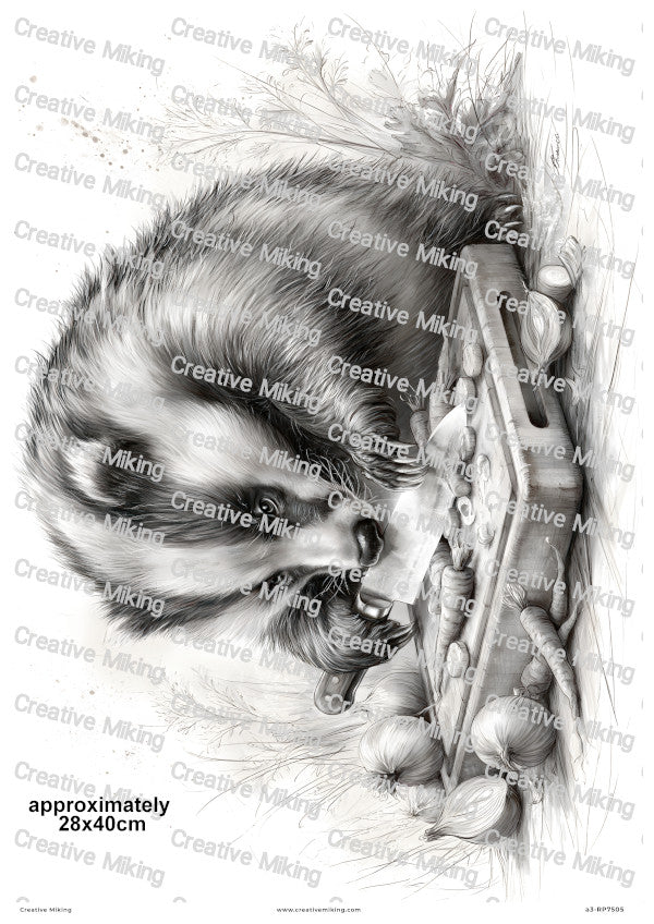 Badger Chopping Vegetables Decoupage Rice Paper | RP7505