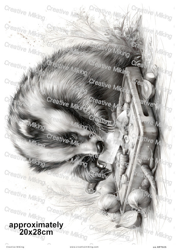 Badger Chopping Vegetables Decoupage Rice Paper | RP7505