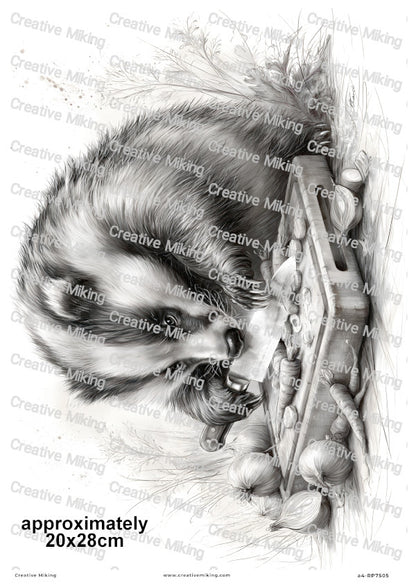 Badger Chopping Vegetables Decoupage Rice Paper | RP7505